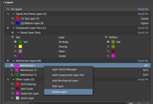 Dialog to add a component layer pair