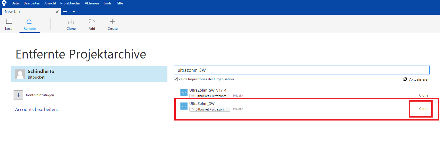 clone from organisation using sourcetree