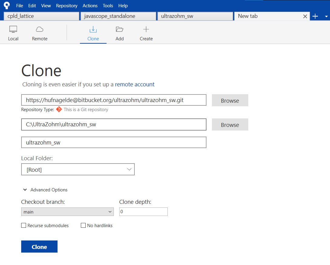 clone from organisation using sourcetree